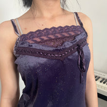 Load image into Gallery viewer, Dark Purple Shimmer Velvet Lace Cami Top
