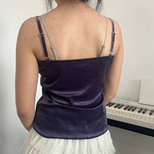 Load image into Gallery viewer, Dark Purple Shimmer Velvet Lace Cami Top
