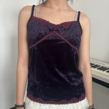 Load image into Gallery viewer, Purple Burgundy Lace Velvet Cami Top
