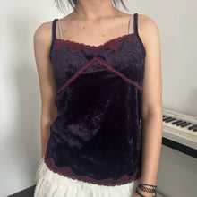 Load image into Gallery viewer, Purple Burgundy Lace Velvet Cami Top
