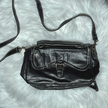 Load image into Gallery viewer, Black Leather Gold Buckle Mini Sling Bag
