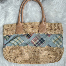 Load image into Gallery viewer, Tommy Hilfiger Straw Blue Checkered Tote Bag
