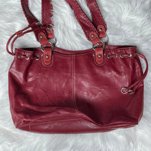 Load image into Gallery viewer, Red Leather Pockets Drawstring Zip Shoulder Bag
