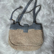 Load image into Gallery viewer, Blue Crocodile Print Straw Shoulder Bag
