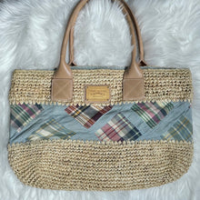 Load image into Gallery viewer, Tommy Hilfiger Straw Blue Checkered Tote Bag
