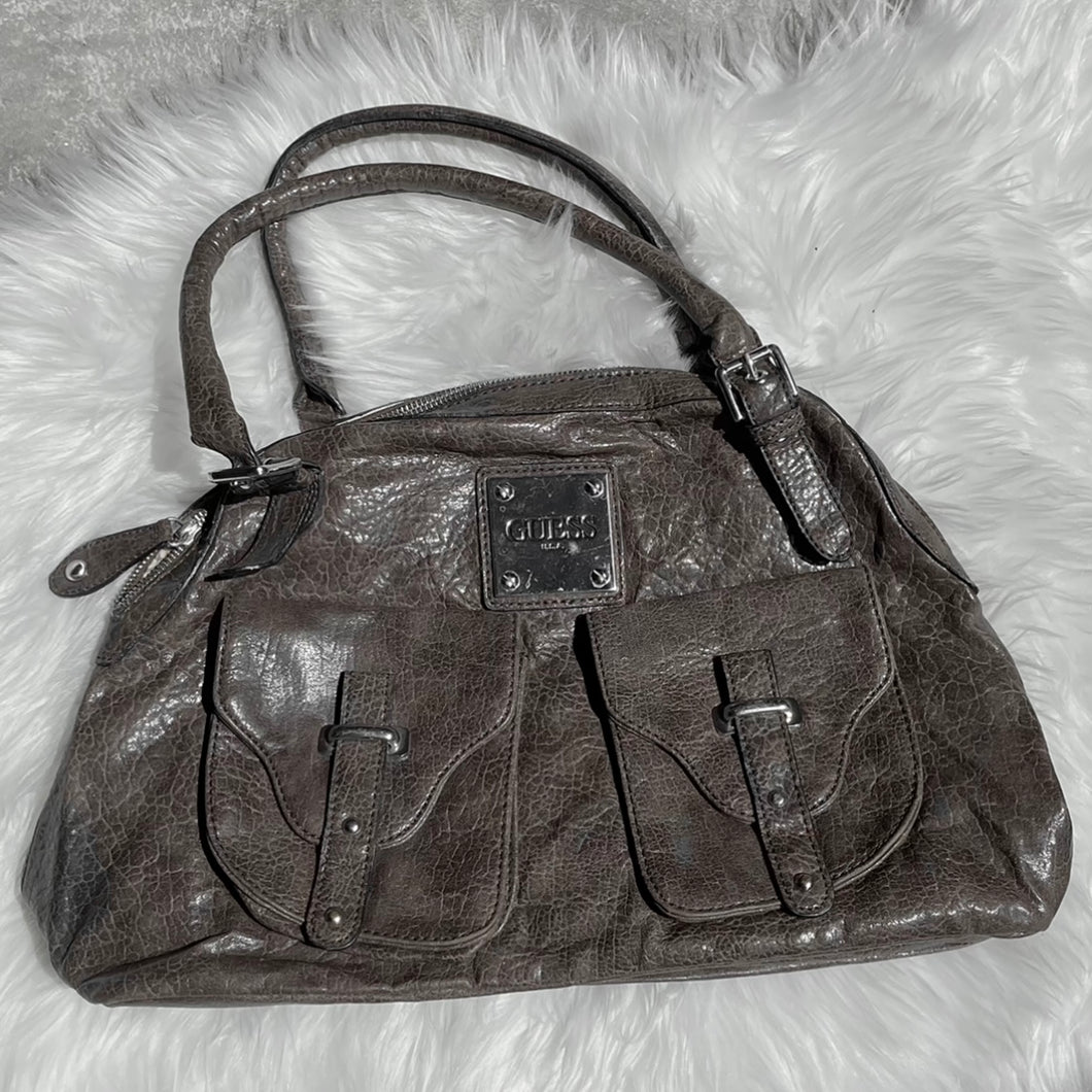 GUESS Brown Grey Buckle Pockets Bag