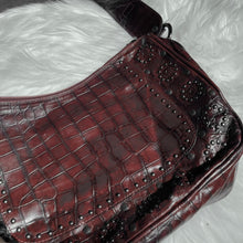 Load image into Gallery viewer, Dark Red Studded Crocodile Hand Bag
