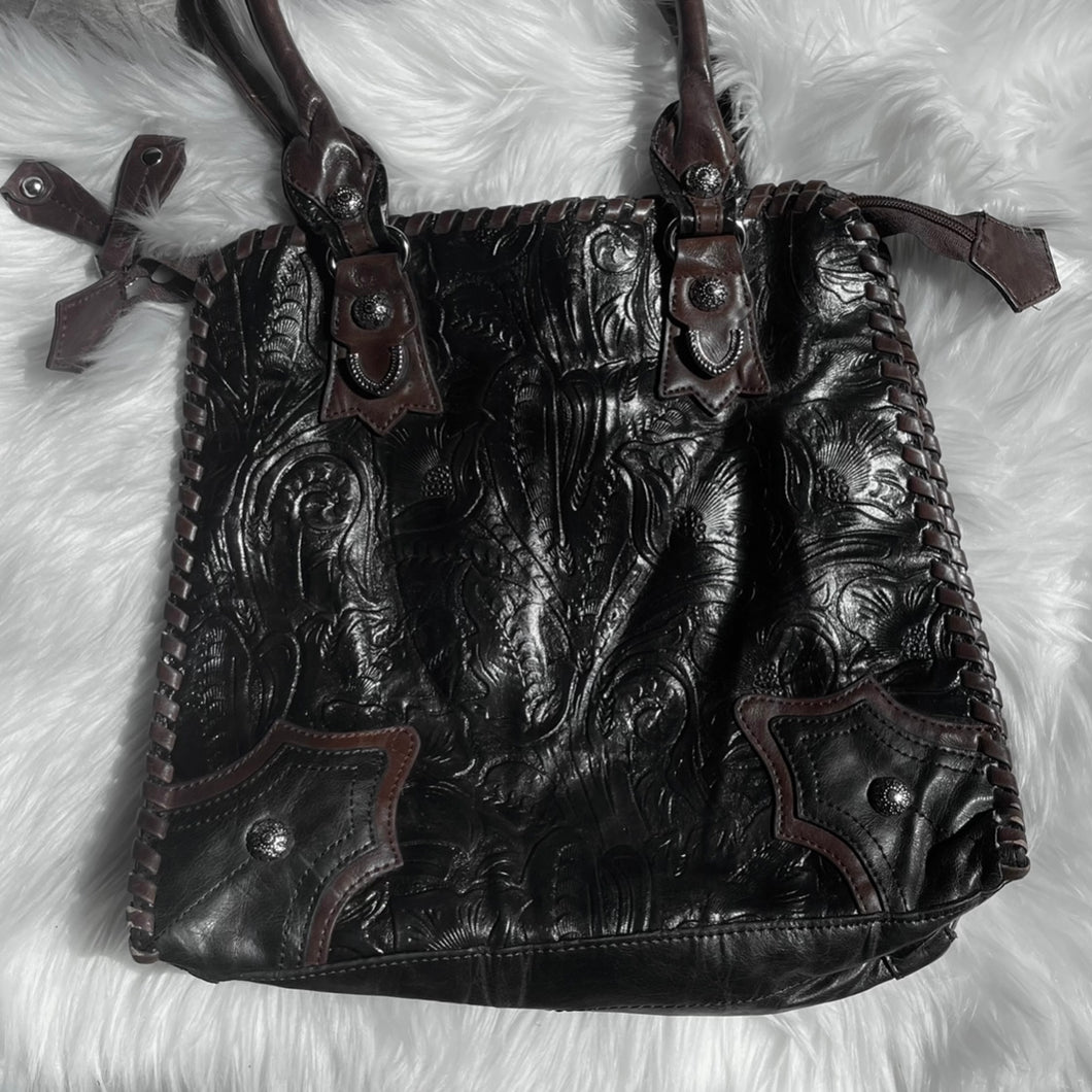 Black Leather Americana Cowboy Tote Bag