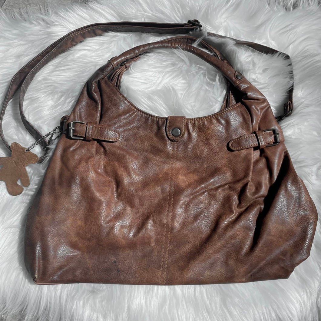 Brown Side Belt Buckle Handbag Sling Shoulder Bag