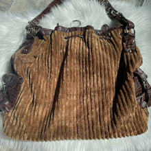 Load image into Gallery viewer, Brown Corduroy Crocodile Leather Buckle Pockets Bag
