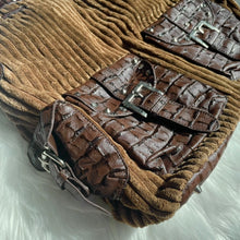 Load image into Gallery viewer, Brown Corduroy Crocodile Leather Buckle Pockets Bag
