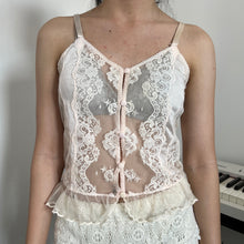 Load image into Gallery viewer, Soft Pink Lace Mesh Button Down Cami Top
