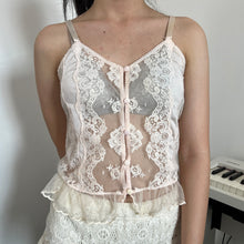 Load image into Gallery viewer, Soft Pink Lace Mesh Button Down Cami Top
