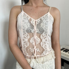 Load image into Gallery viewer, Soft Pink Lace Mesh Button Down Cami Top
