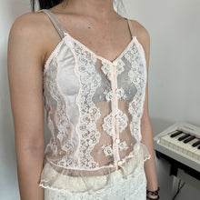 Load image into Gallery viewer, Soft Pink Lace Mesh Button Down Cami Top
