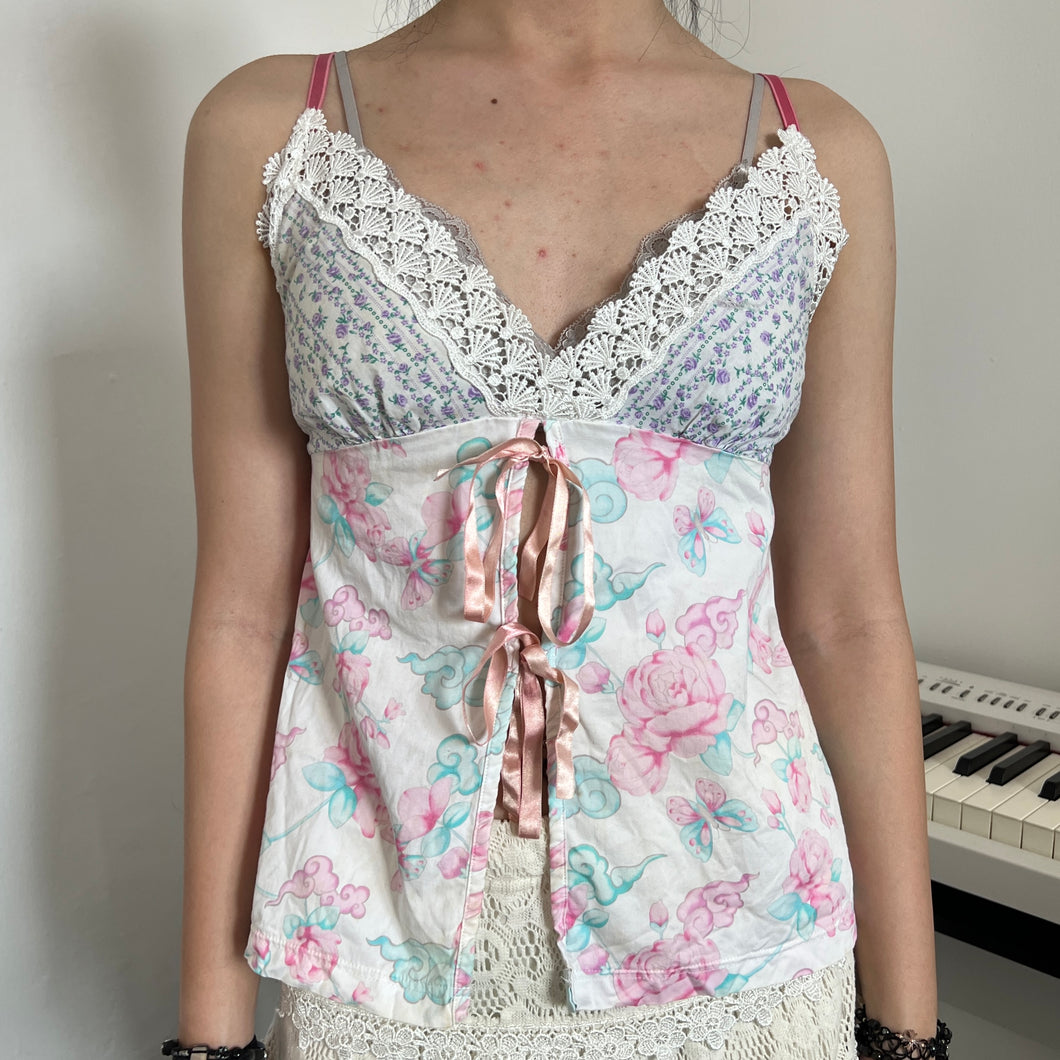 Purple Pink Lace Tie Garden Cami Top