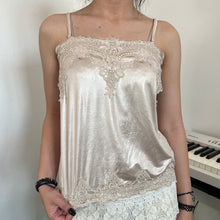 Load image into Gallery viewer, Beige Shimmery Wet Glam Hippie Lace Cami Top
