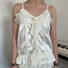 Load image into Gallery viewer, White Shimmery Ruffles Lace Pleats Cami Top
