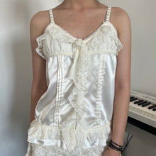 Load image into Gallery viewer, White Shimmery Ruffles Lace Pleats Cami Top
