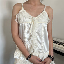 Load image into Gallery viewer, White Shimmery Ruffles Lace Pleats Cami Top
