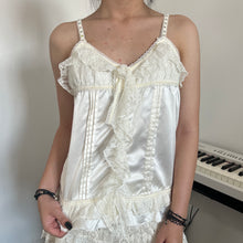 Load image into Gallery viewer, White Shimmery Ruffles Lace Pleats Cami Top
