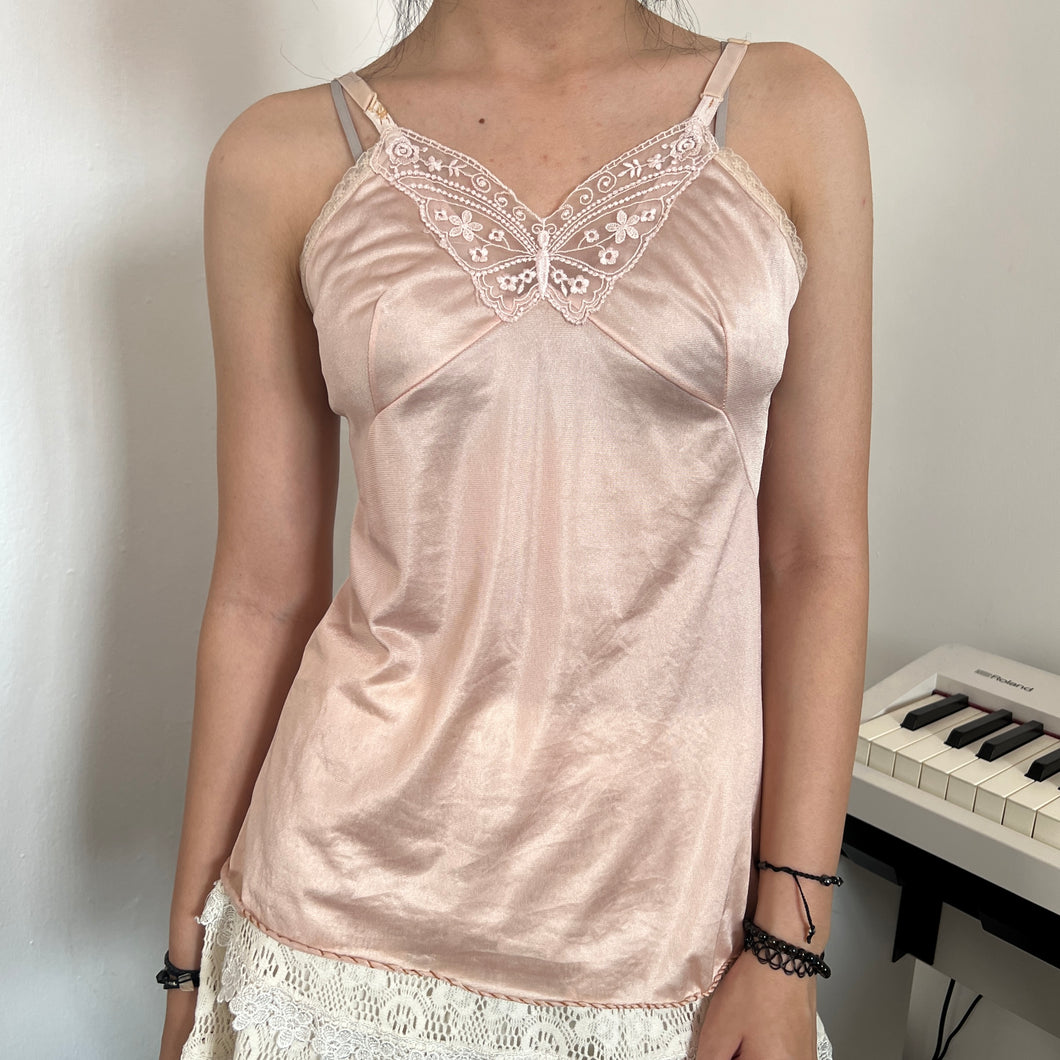 Pink Shimmery Mesh Butterfly Cami Top