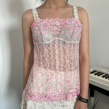 Load image into Gallery viewer, Cherry Blossom Embroidery Mesh Cami Top
