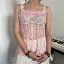 Load image into Gallery viewer, Cherry Blossom Embroidery Mesh Cami Top
