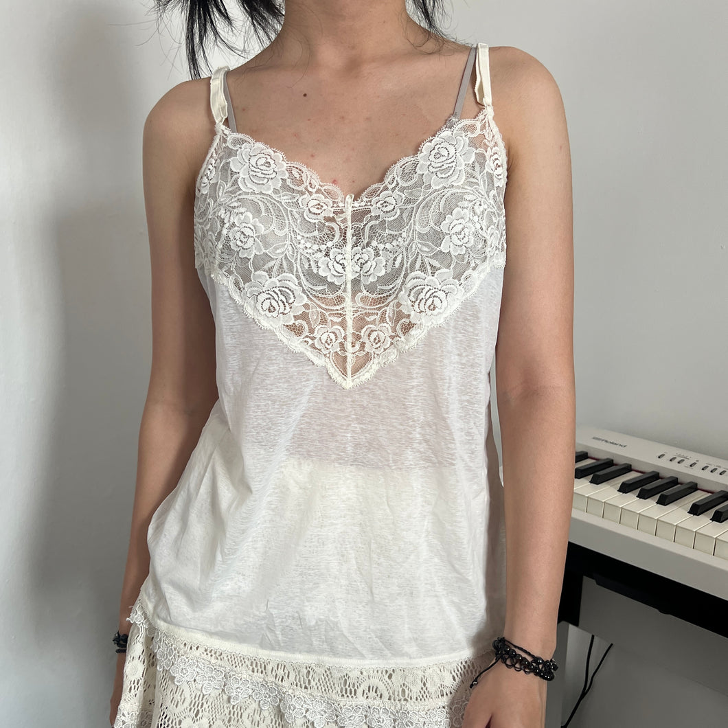 White Roses Lace Mesh Cami Top