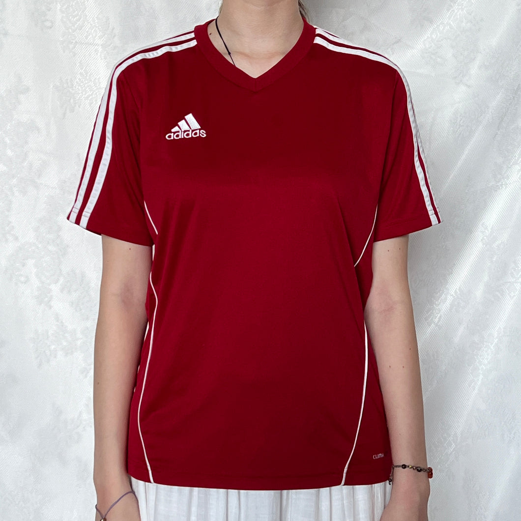 Adidas Red Simple White Stripes Jersey Shirt