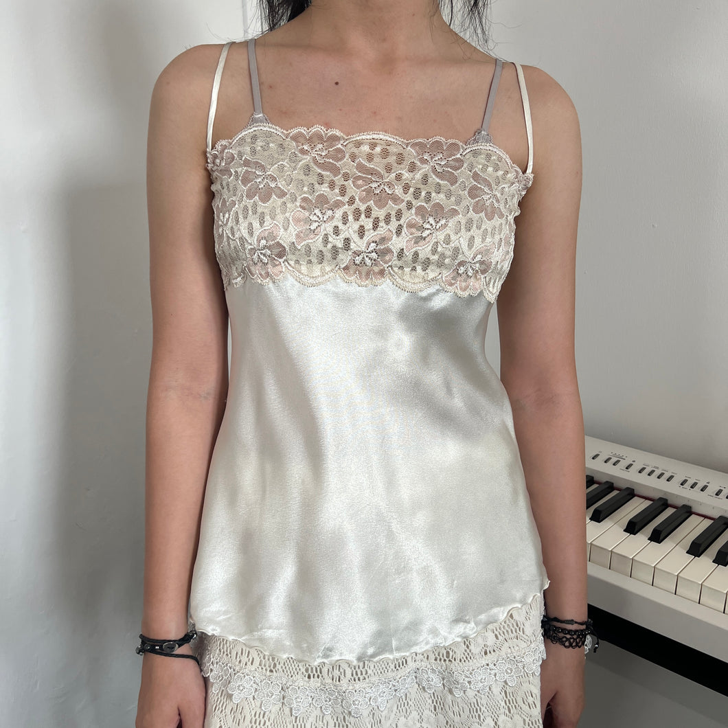 Champagne White Shimmer Lace Tube Cami Top