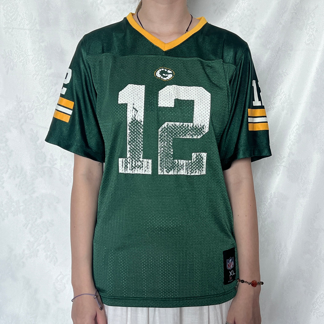 NFL Green Rodgers 12 Jersey Shirt Half Faded