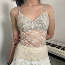 Load image into Gallery viewer, Cream Lace Opaque Faint Blue Grey Cami Top
