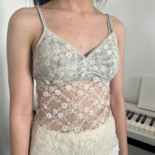 Load image into Gallery viewer, Cream Lace Opaque Faint Blue Grey Cami Top
