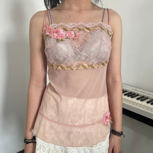 Load image into Gallery viewer, Pink Embroidered Flowers Mesh Cami Top
