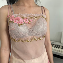 Load image into Gallery viewer, Pink Embroidered Flowers Mesh Cami Top
