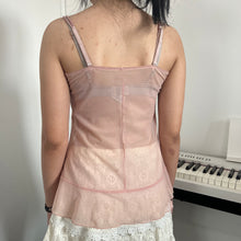 Load image into Gallery viewer, Pink Embroidered Flowers Mesh Cami Top
