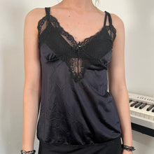 Load image into Gallery viewer, Black Lace Cups Bottom Silky Opaque Cami Top
