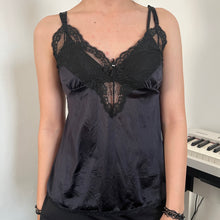 Load image into Gallery viewer, Black Lace Cups Bottom Silky Opaque Cami Top
