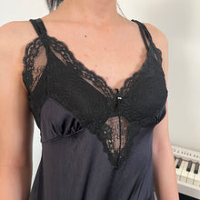 Load image into Gallery viewer, Black Lace Cups Bottom Silky Opaque Cami Top
