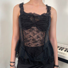 Load image into Gallery viewer, Black Ruffles Ruched Mesh Cami Top
