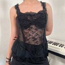 Load image into Gallery viewer, Black Ruffles Ruched Mesh Cami Top
