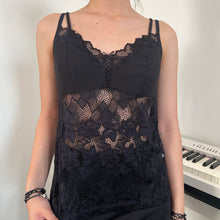 Load image into Gallery viewer, Black Cross Lace Chest Mesh Cami Top
