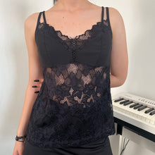 Load image into Gallery viewer, Black Cross Lace Chest Mesh Cami Top
