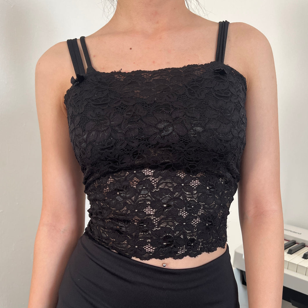 Black Elastic Lace Tube Cami Top