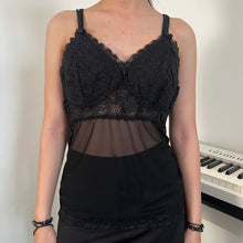 Load image into Gallery viewer, Black Lace Cups Half Mesh Cami Top
