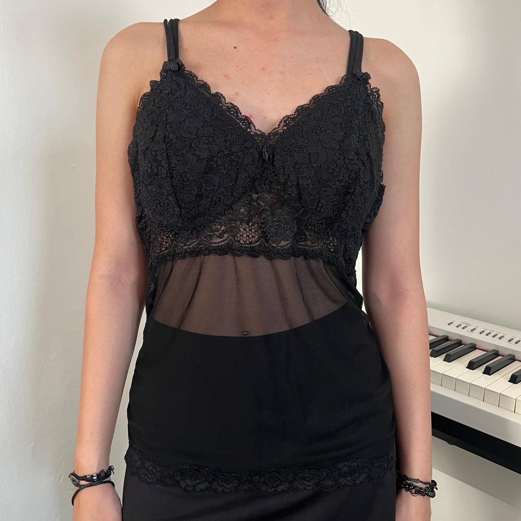 Black Lace Cups Half Mesh Cami Top