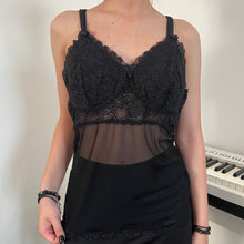 Load image into Gallery viewer, Black Lace Cups Half Mesh Cami Top
