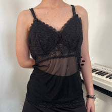 Load image into Gallery viewer, Black Lace Cups Half Mesh Cami Top
