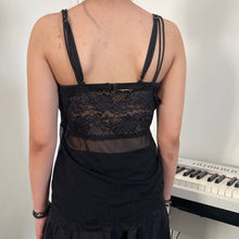 Load image into Gallery viewer, Black Lace Cups Half Mesh Cami Top
